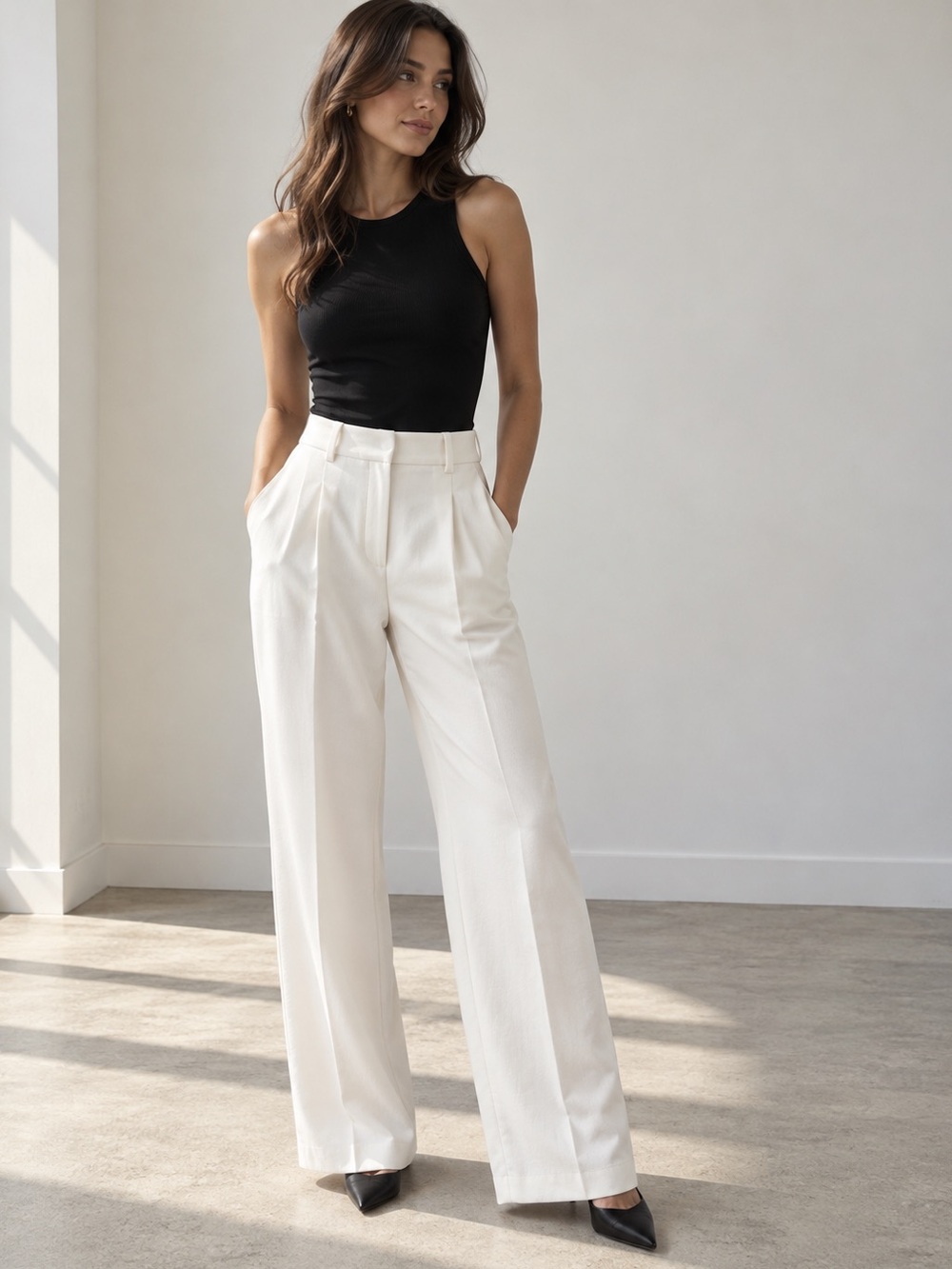 Aritzia Wilfred Effortless Pant White High Rise Wide Leg Pants Size 6